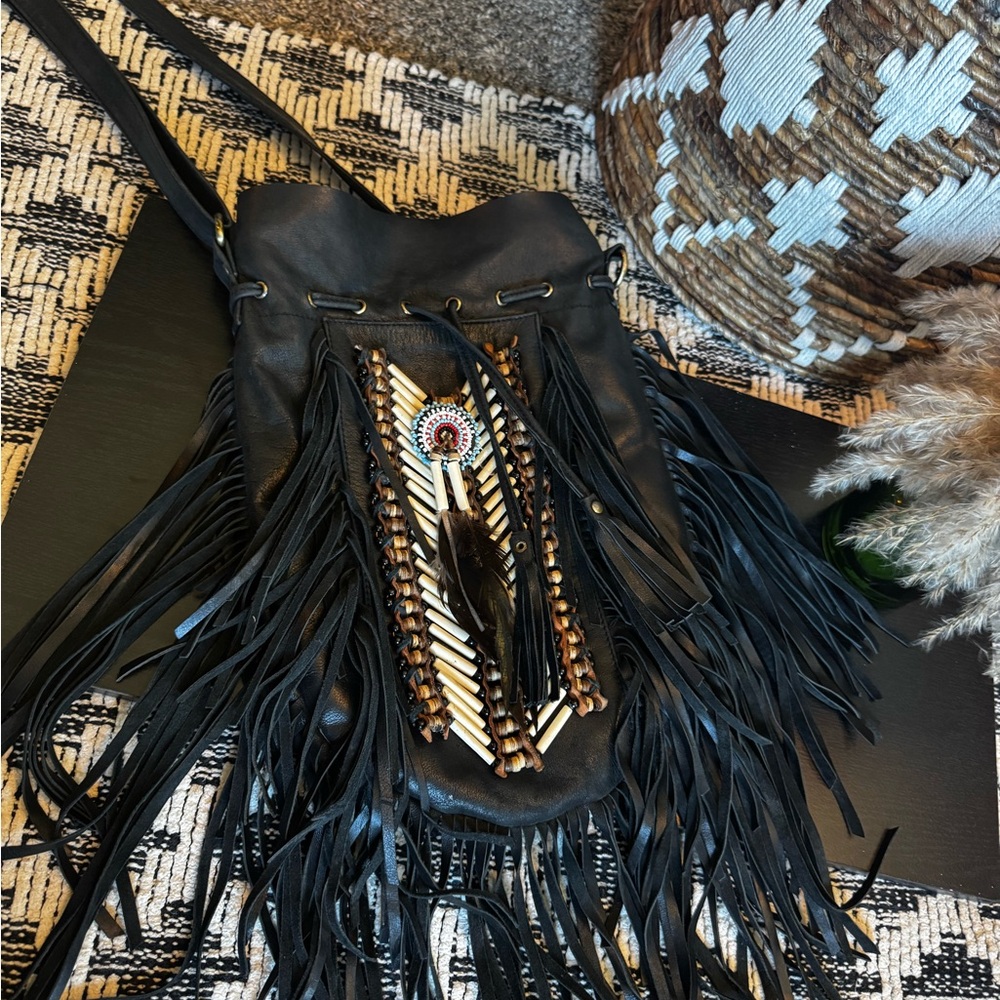 Black Fringe Boho Crossbody Bag